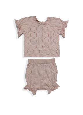 Wholesale Baby Girls 2-Piece 100% Organic Cotton with GOTS Certified Knitwear Set 0-12M Uludağ Triko 106 - Uludağ Triko