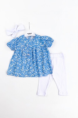 Wholesale Baby Girls 2-Piece Blouse and Leggings Sets with 6-18M Tuffy 1099-9520 Blue