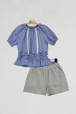 Wholesale Baby Girls 2-Piece Blouse and Shorts Set 6-18M Kumru Bebe 1075-4001 Indigo