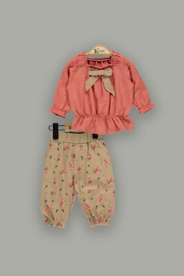 Wholesale Baby Girls 2-Piece Blouse Set With Pants 6-18M Kumru Bebe 1075-3851 Черепичный цвет