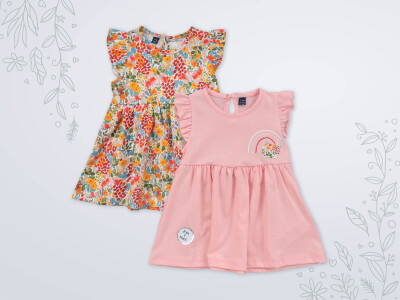Wholesale Baby Girls 2 Piece Dress 3-18M Miniworld 1003-18166 Темно-пудровый
