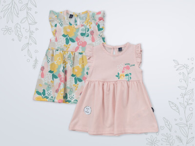 Wholesale Baby Girls 2 Piece Dress 3-18M Miniworld 1003-18212 Пудра