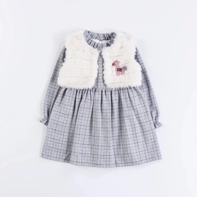 Wholesale Baby Girls 2-Piece Fur Vest and Dress Set 6-18M Minibombili 1005-6509 - 2
