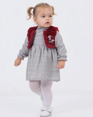 Wholesale Baby Girls 2-Piece Fur Vest and Dress Set 6-18M Minibombili 1005-6509 - 3