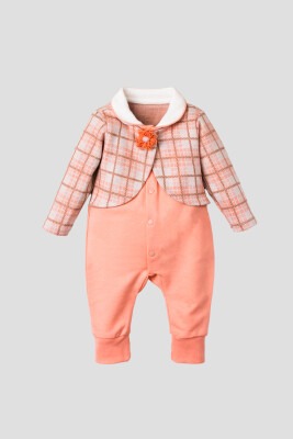 Wholesale Baby Girls 2-Piece Jumpsuit Set with Bolero 3-12M Kidexs 1026-30040-1 Лососевый цвет