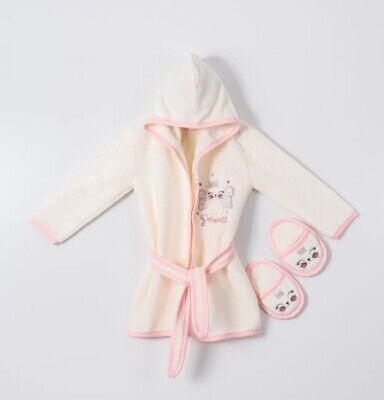 Wholesale Baby Girls 2-Piece Kids Bathrobe Set with Slipper 1-4Y Ramel Kids 1072-482K Light Pink