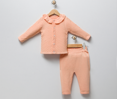 Wholesale Baby Girls 2-Piece Knit Cardigan and Pants Set 3-9M Gubo 2002-6082 Salmon Color 