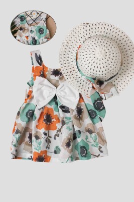 Wholesale Baby Girls 2-Piece Patterned Dress Set with Hat 6-24M Kidexs 1026-60152 Orange