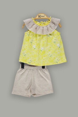 Wholesale Baby Girls 2-Piece Sets with Ruffle Blouse and Shorts 6-18M Kumru Bebe 1075-3617 Yellow