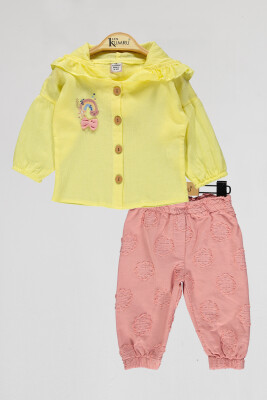 Wholesale Baby Girls 2-Piece Shirt and Pants Set 6-18M Kumru Bebe 1075-4046 Yellow