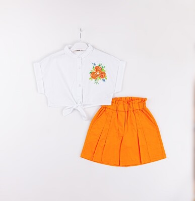 Wholesale Baby Girls 2-Piece Shirt and Shorts Set 7-10Y Büşra Bebe 1016-24131 Orange