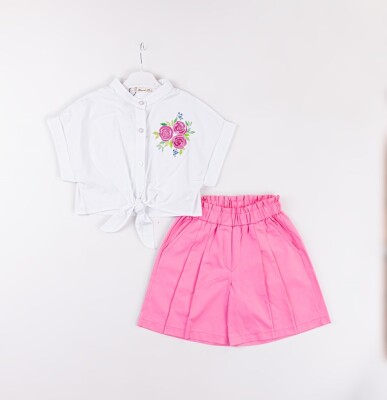Wholesale Baby Girls 2-Piece Shirt and Shorts Set 7-10Y Büşra Bebe 1016-24131 Pembe