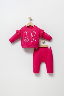 Wholesale Baby Girls 2-Piece Sweatshirt and Pants Set 6-24M Takım Tongs 1028-3554 Fuschia
