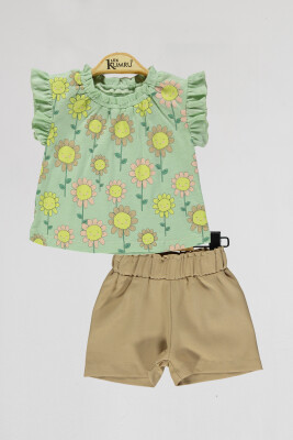 Wholesale Baby Girls 2-Piece T-Shirt and Shorts Set 6-18M Kumru Bebe 1075-4128 - Kumru Bebe
