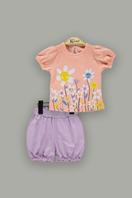 Wholesale Baby Girls 2-Piece T-Shirt Sets with Shorts 6-18M Kumru Bebe 1075-3814 Лососевый цвет