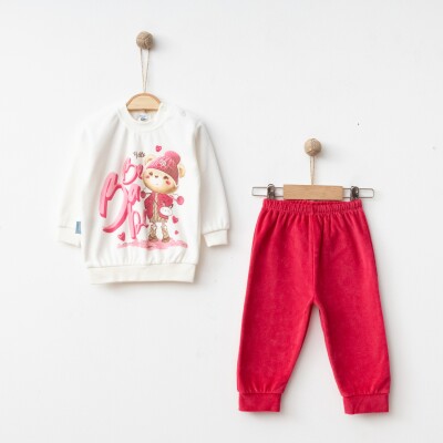 Wholesale Baby Girls 2-Piece Velvet Tracksuit Set 9-18M Hoppidik 2017-2382 Red