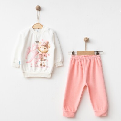 Wholesale Baby Girls 2-Piece Velvet Tracksuit Set 9-18M Hoppidik 2017-2382 Salmon Color 