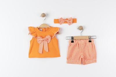 Wholesale Baby Girls 2-Pieces Headband Blouse and Short Set 6-18M Eray Kids 1044-13353 Orange