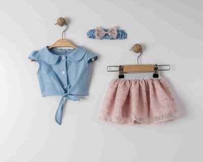 Wholesale Baby Girls 2-Pieces Headband Blouse and Skirt Set 6-18M Eray Kids 1044-13346 Пудра