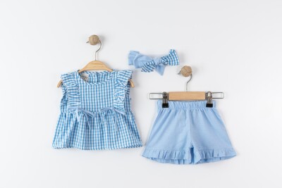 Wholesale Baby Girls 2-Pieces Headband Dress and Short Set 6-18M Eray Kids 1044-13333 Mavi