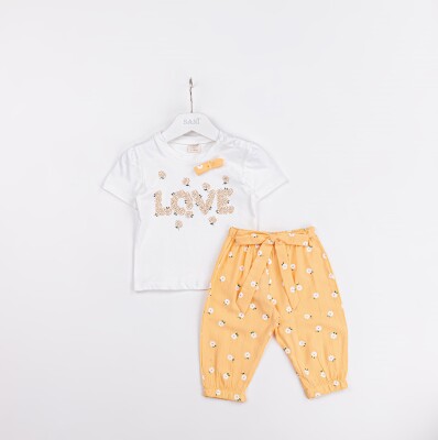 Wholesale Baby Girls 2-Pieces T-shirt and Short Set 9-24M Sani 1068-9931 Sarı