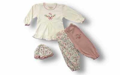 Wholesale Baby Girls 3-Piece Blouse and Pants Set with Hat 3-12M Tomuycuk 1074-75440 - Tomuycuk