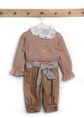 Wholesale Baby Girls 3-Piece Blouse Cardigan and Pants Set 6-18M Babymuz 2009-5121 Blanced Almond