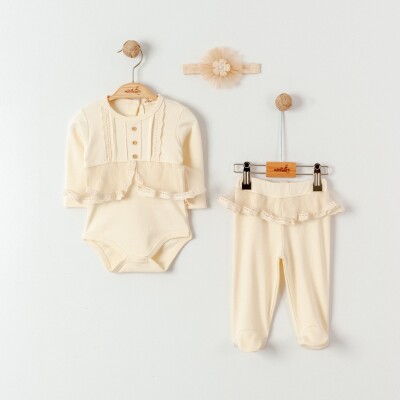 Wholesale Baby Girls 3-Piece Body, Pants and Bandana Newborn Set 0-3M Miniborn 2019-9069 - Miniborn