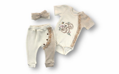 Wholesale Baby Girls 3-Piece Bodysuit Set 3-12M Tomuycuk 1074-75388 - Tomuycuk