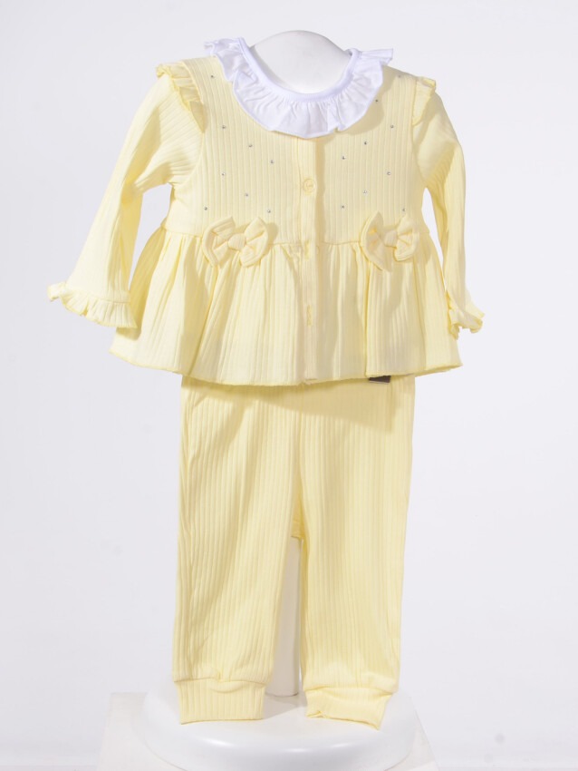 Wholesale Baby Girls 3-Piece Cardigan Blouse and Pants Set 3-12M Serkon Baby&Kids 1084-M1889 - 5