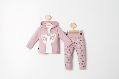 Wholesale Baby Girls 3-Piece Cardigan, Bodysuit and Pants Set 9-24M Sani 1068-10001 Pink