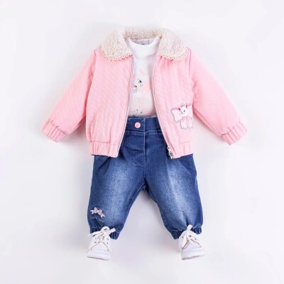 Wholesale Baby Girls 3-Piece Coat, Badi and Denim Pants Set 6-18M Minibombili 1005-6501 - 3