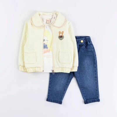 Wholesale Baby Girls 3-Piece Coat, Badi and Denim Pants Set 6-18M Minibombili 1005-6502 - 1
