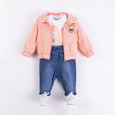 Wholesale Baby Girls 3-Piece Coat, Badi and Denim Pants Set 6-18M Minibombili 1005-6502 - 3