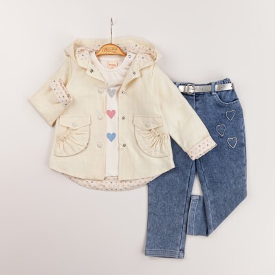 Wholesale Baby Girls 3-Piece Coat, Badi and Denim Pants Set 9-24M Bombili 1004-6588 - 3