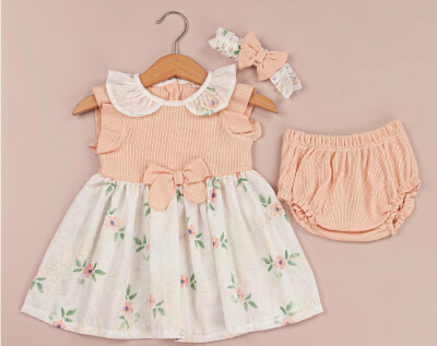 Wholesale Baby Girls 3-Piece Dress, Bandana and Panties Set 3-12M BabyRose 1002-4505 - BabyRose