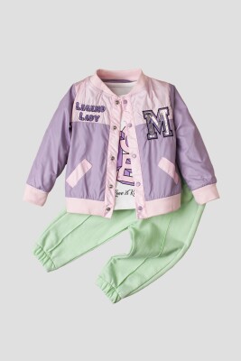 Wholesale Baby Girls 3-Piece Jacket, Body and Pants Set 9-24M Takım Kidexs 1026-90139 Lilac