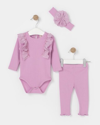 Wholesale Baby Girls 3-Piece Onesies And Pants Set With HeadBand 6-18M Bupper Kids 1053-23943 - 2
