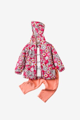 Wholesale Baby Girls 3-Piece Raincoat, Body and Pants Set 9-24M Kidexs 1026-90099 Fuschia