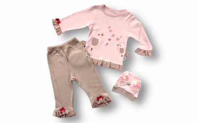 Wholesale Baby Girls 3-Piece Sweatshirt and Pants Set with Hat 6-18M Tomuycuk 1074-75436 - 1