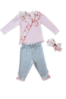 Wholesale Baby Girls 3-Piece Sweatshirt Pants and Headband Set 3-12M Tomuycuk 1074-75560 - Tomuycuk
