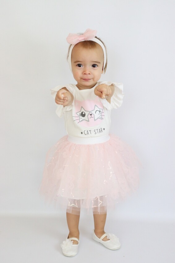 Wholesale Baby Girls 3-Piece T-shirt and Tulle Skirt Set with HeadBand 6-36M Serkon Baby&Kids 1084-M0412 - 1