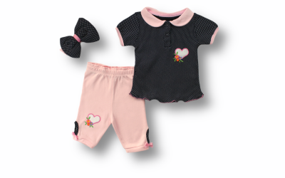 Wholesale Baby Girls 3-Piece T-shirt Set with Headband and Pants 1-12M Tomuycuk 1074-75515 - Tomuycuk