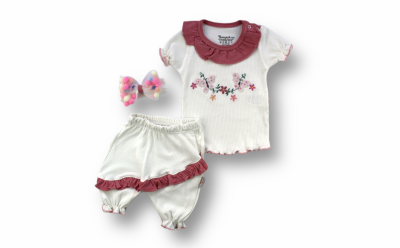 Wholesale Baby Girls 3-Piece T-shirt Set With Shorts And HeadBand 6-18M Tomuycuk 1074-75510 - Tomuycuk (1)