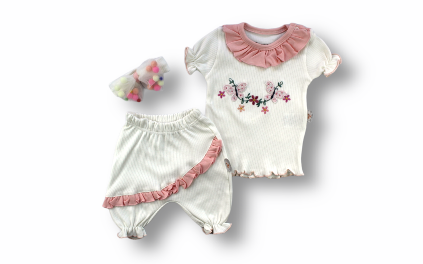 Wholesale Baby Girls 3-Piece T-shirt Set With Shorts And HeadBand 6-18M Tomuycuk 1074-75510 - 3