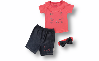 Wholesale Baby Girls 3-Piece T-shirt Set With Shorts And HeadBand 6-18M Tomuycuk 1074-75538 - Tomuycuk