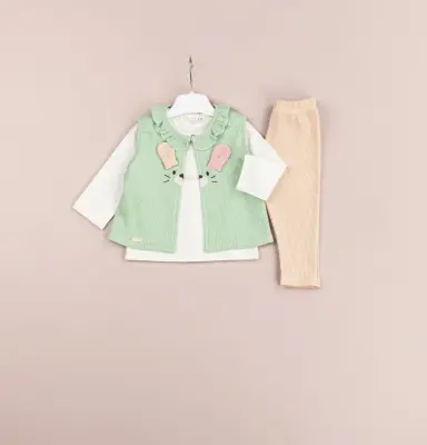 Wholesale Baby Girls 3-Piece Vest, Body and Pants Set 6-18M BabyRose 1002-4514 Yeşil