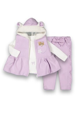 Wholesale Baby Girls 3-Piece Vest Long Sleeve T-shirt and Pants Set 6-12M Boncuk Bebe 1006-6086 Lilac