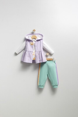 Wholesale Baby Girls 3-Piece Vest Long Sleeve T-Shirt and Pants Set 9-24M Tongs 1028-4384 - 2