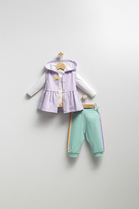 Wholesale Baby Girls 3-Piece Vest Long Sleeve T-Shirt and Pants Set 9-24M Tongs 1028-4384 - 2